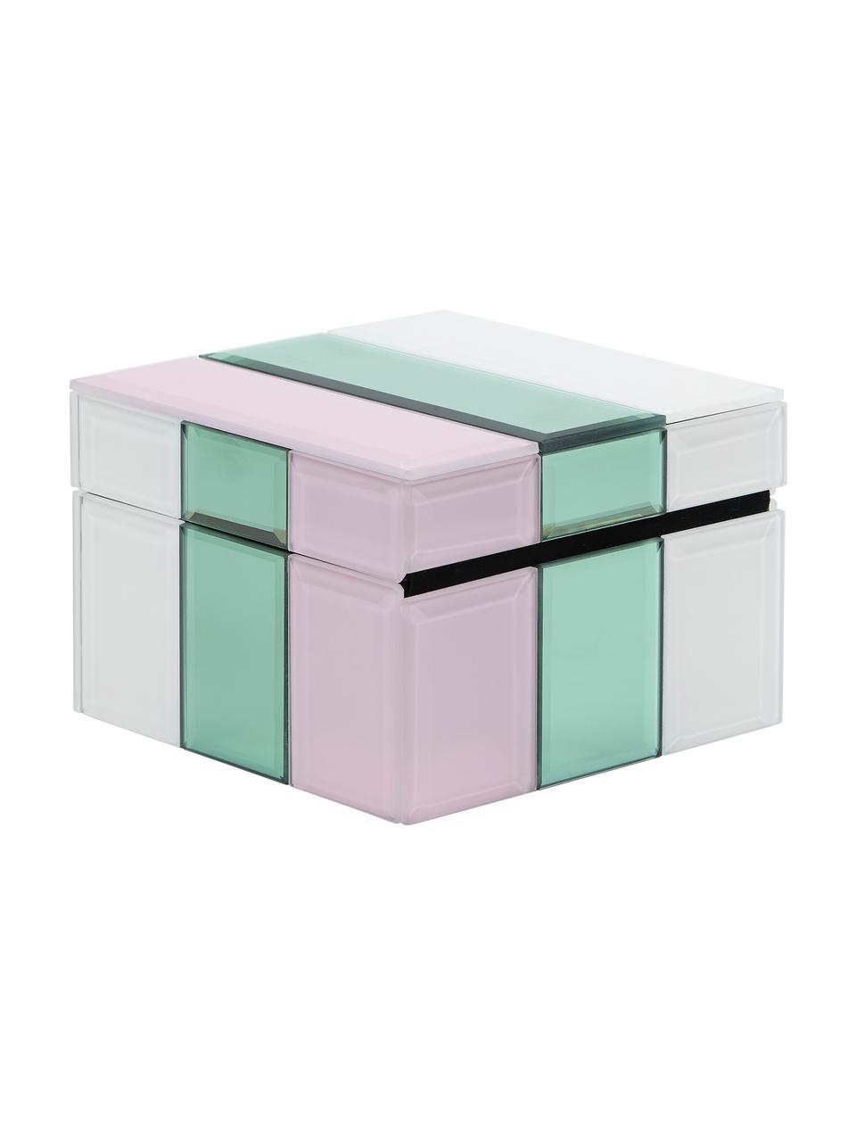 Boîte à bijoux verre Pastel, Blanc, menthe, rose, larg. 13 x haut. 9 cm