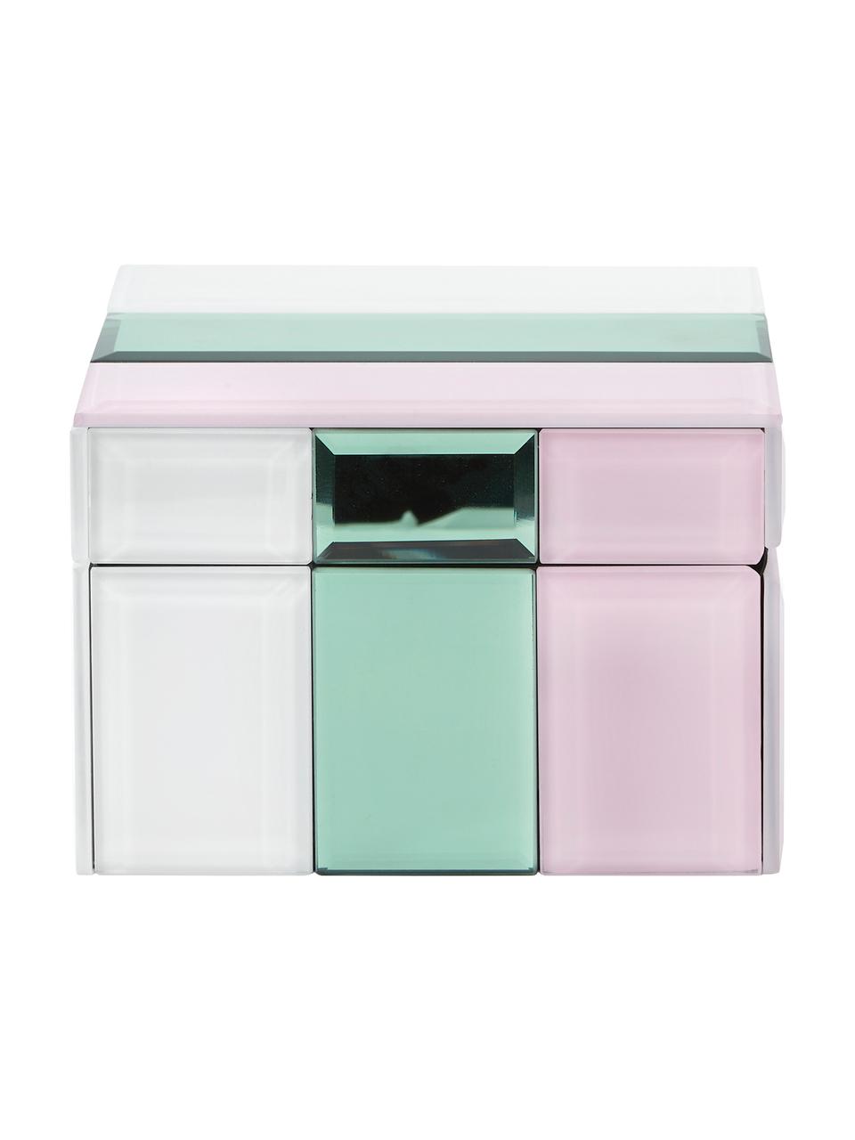 Boîte à bijoux verre Pastel, Blanc, menthe, rose, larg. 13 x haut. 9 cm