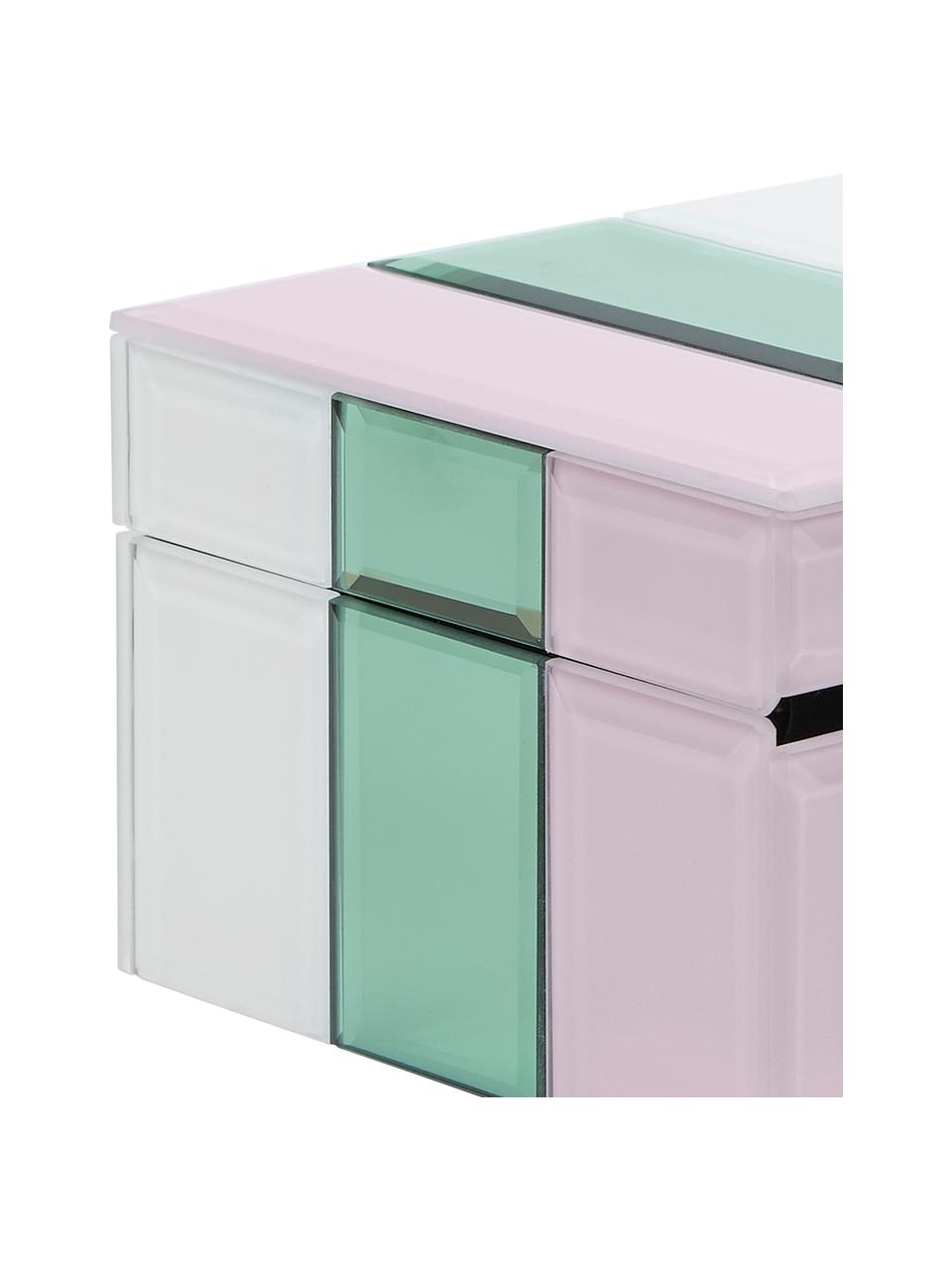 Schmuckbox Pastel aus Glas, Box: Mitteldichte Holzfaserpla, Weiß, Mint, Rosa, B 13 x H 9 cm