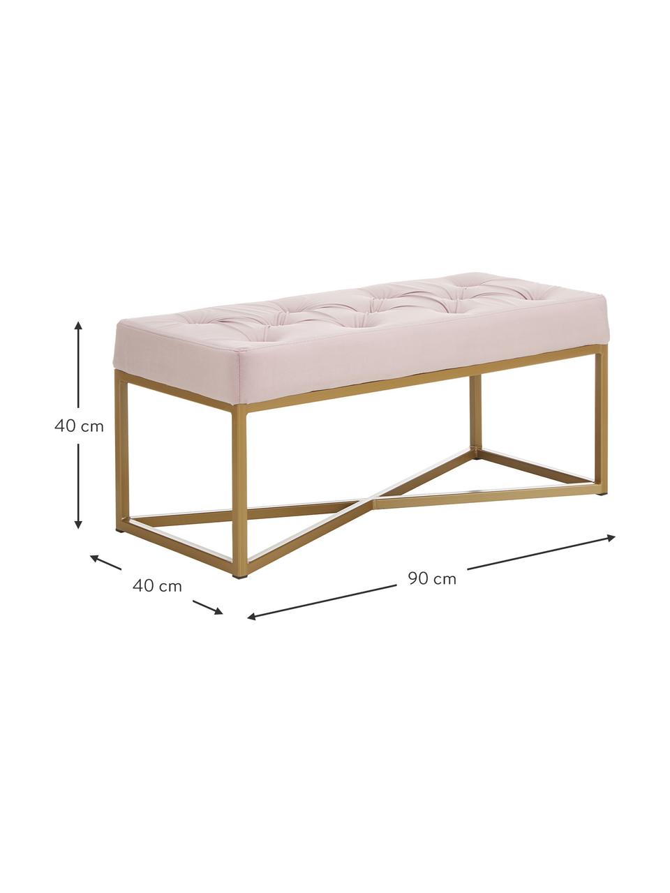 Samt-Polsterbank Crossover in Rosa, Bezug: Polyestersamt Der Bezug w, Gestell: Metall, lackiert, Rosa, Messingfarben, 90 x 40 cm