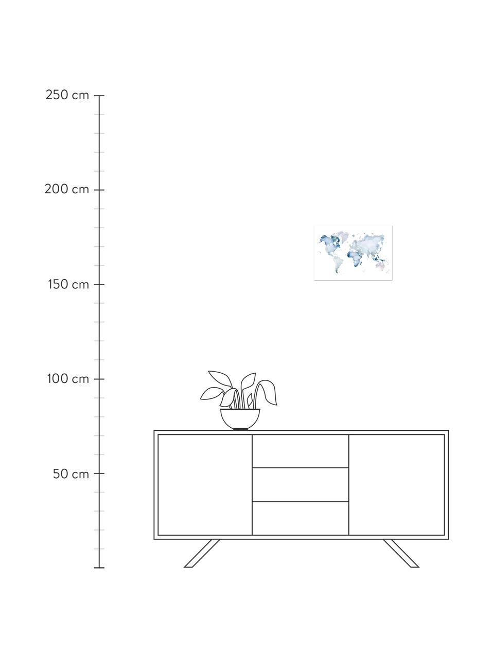 Plakat World Map, Druk cyfrowy na papierze, 200 g/m², Niebieski, biały, S 30 x W 21 cm