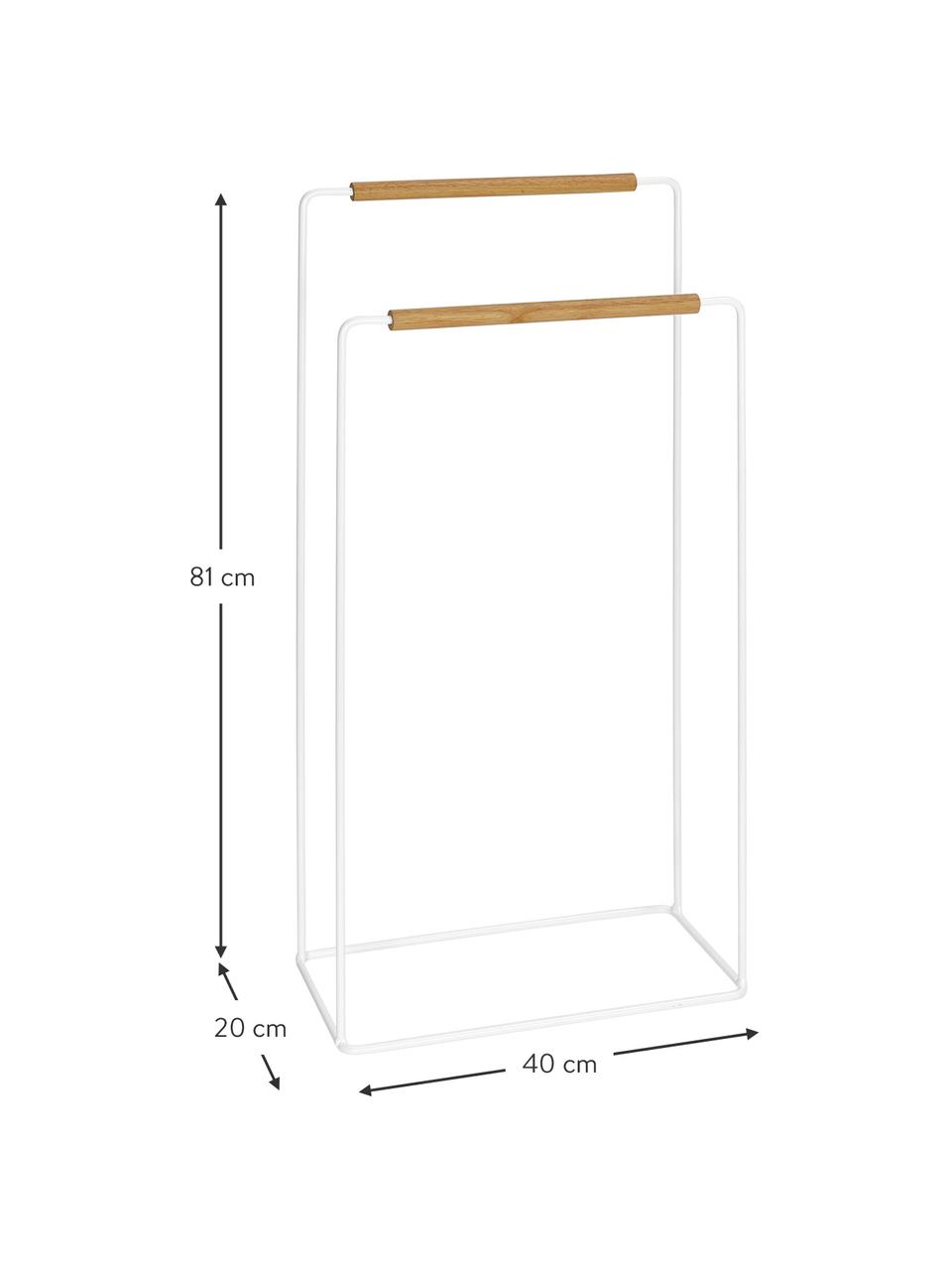 Handdoekenhouder Barbican, Metaal, gelakt rubberhout, Wit, rubberhoutkleurig, B 40 cm x H 81 cm