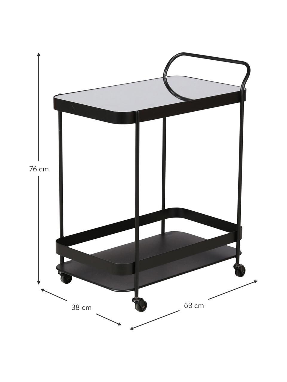 Barcart Joya met glasplaat, Frame: gecoat metaal, Zwart, 63 x 76 cm