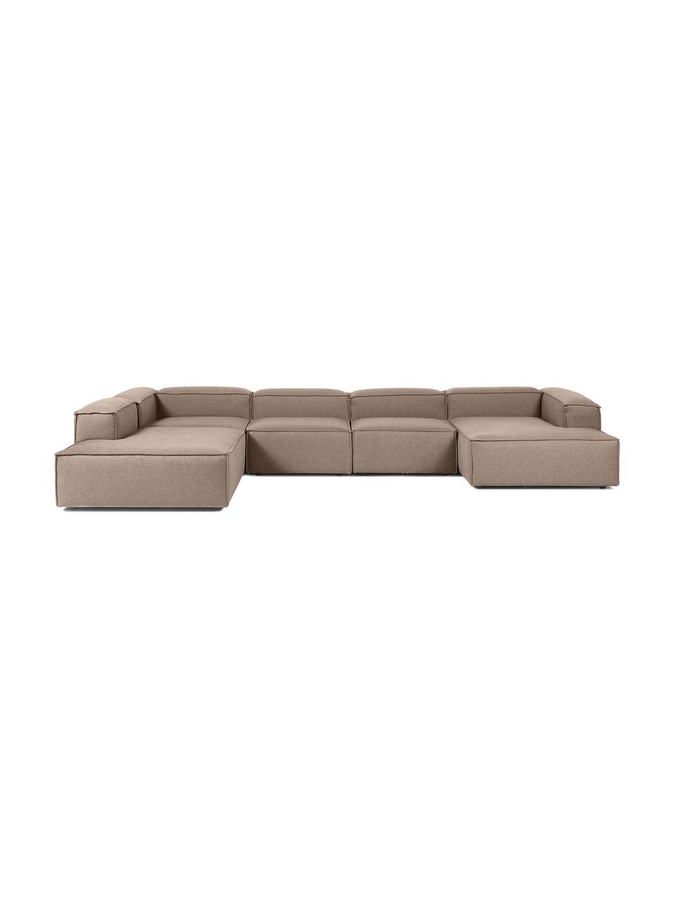 Sofa modułowa Lennon, Tapicerka: 100% poliester Dzięki tka, Stelaż: lite drewno sosnowe z cer, Nogi: tworzywo sztuczne, Brązowa tkanina, S 418 x W 68 cm, lewostronna