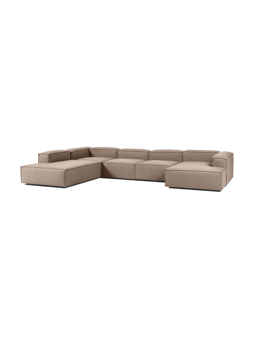 Sofá rinconera modular Lennon, Tapizado: 100% poliéster Alta resis, Estructura: madera de pino maciza, ma, Patas: plástico, Tejido marrón, An 418 x Al 68 cm, chaise longue izquierda
