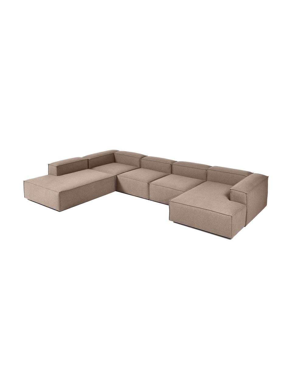 Divano angolare componibile Lennon, Rivestimento: 100% poliestere Con 115.0, Struttura: legno di pino massiccio, , Piedini: plastica, Tessuto marrone, Larg. 418 x Alt. 68 cm, angolo a sinistra