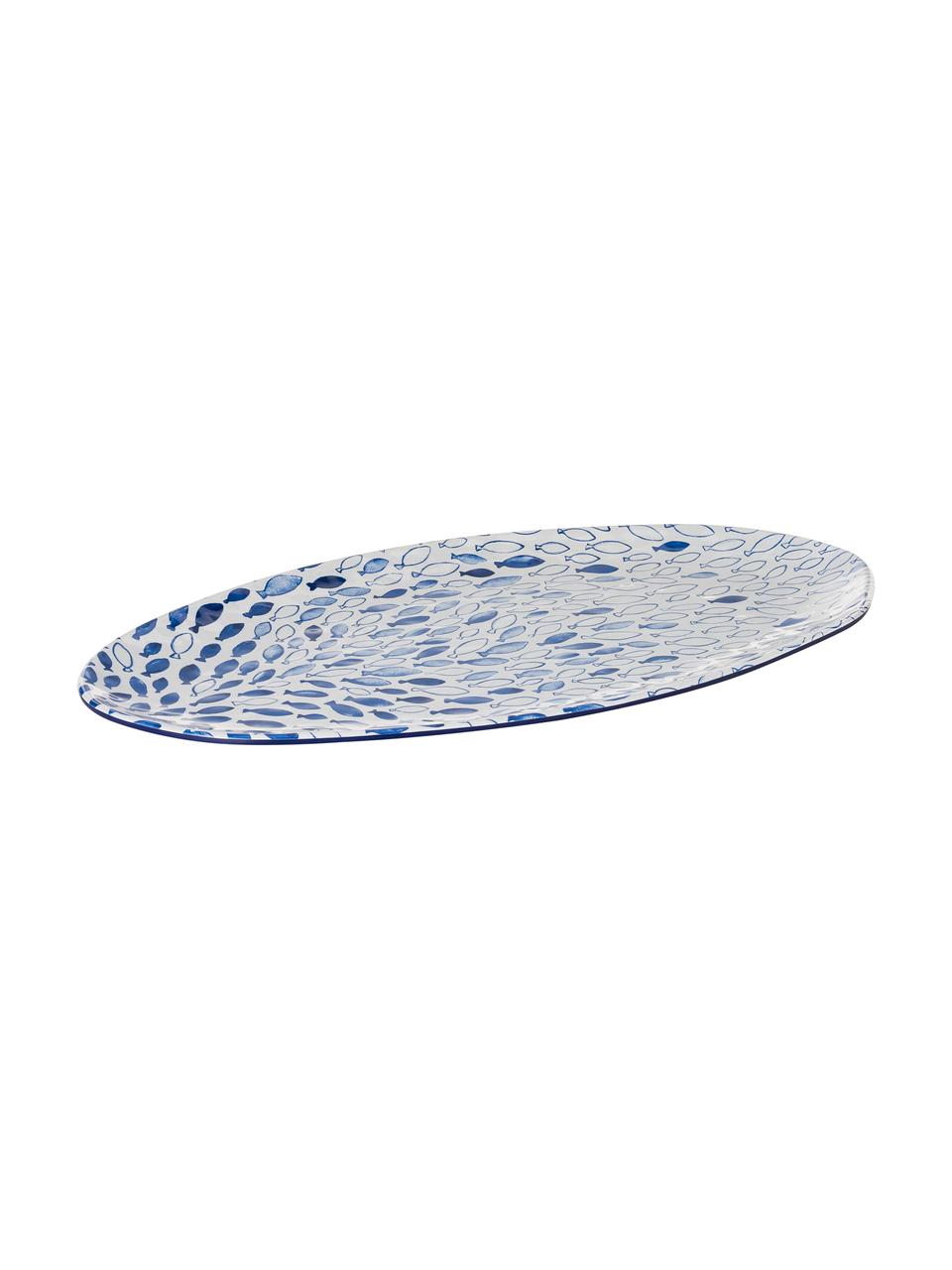 Melamine serveerbord met patroon Vassoio in wit/blauw, L 52 x B 30 cm, Melamine, Blauw, wit, 30 x 52 cm