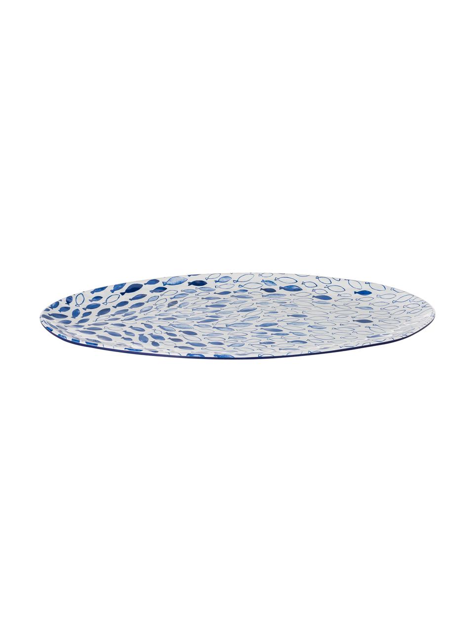 Melamine serveerbord met patroon Vassoio in wit/blauw, L 52 x B 30 cm, Melamine, Blauw, wit, 30 x 52 cm