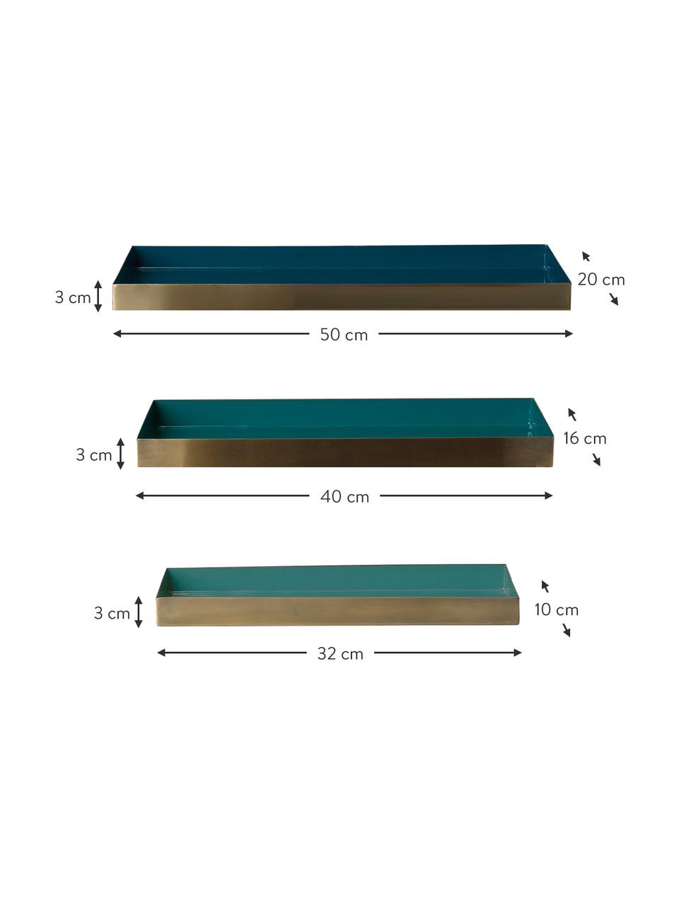 Deko-Tablett-Set Platter, 3-tlg., Metall, lackiert, Innenseite: Petroltöne, glänzendAußenseite: Goldfarben, matt, Set mit verschiedenen Größen