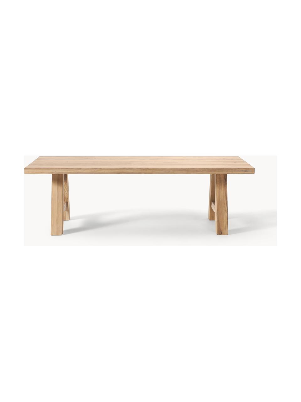 Mesa de comedor de madera de roble Ashton, tamaños diferentes, Madera maciza de roble ligeramente barnizada. 
100% madera procedente de silvicultura sostenible 

Este producto está hecho de madera de origen sostenible y con certificación FSC®., Madera de roble clara barnizada, An 220 x F 100 cm