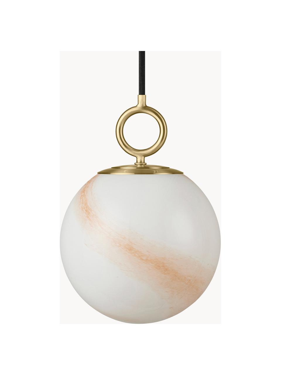 Mondgeblazen hanglamp met glazen bollen Stockholm, Lampenkap: glas, Decoratie: gecoat metaal, Gebroken wit, lichtbruin, Ø 18 x H 28 cm