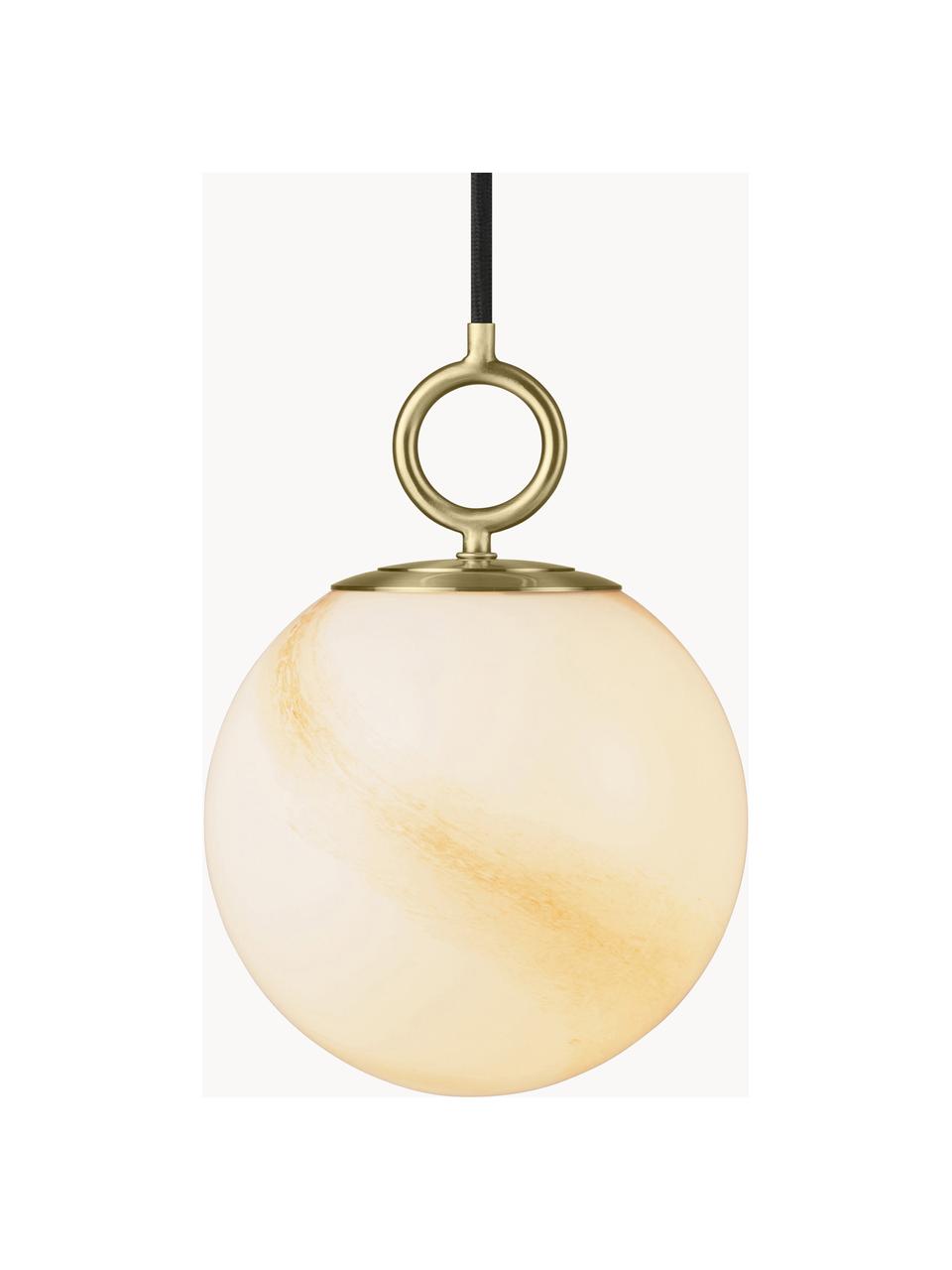 Lampada a sospensione piccola con sfera in vetro soffiato Stockholm, Paralume: vetro, Decorazione: metallo rivestito, Bianco latte, marrone chiaro, Larg. 18 x Alt. 28 cm