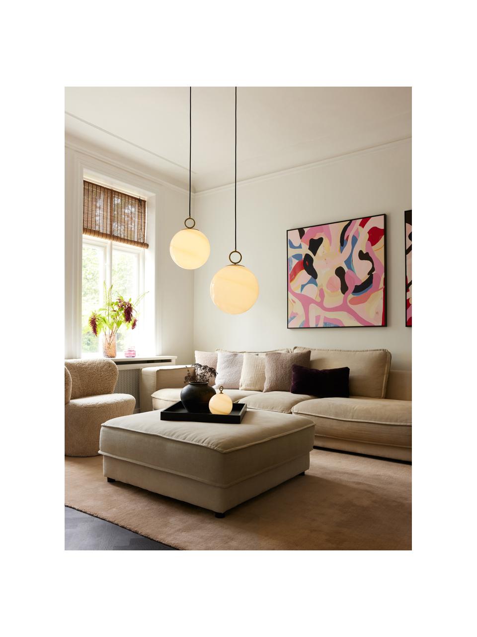 Mondgeblazen hanglamp met glazen bollen Stockholm, Lampenkap: glas, Decoratie: gecoat metaal, Gebroken wit, lichtbruin, Ø 18 x H 28 cm