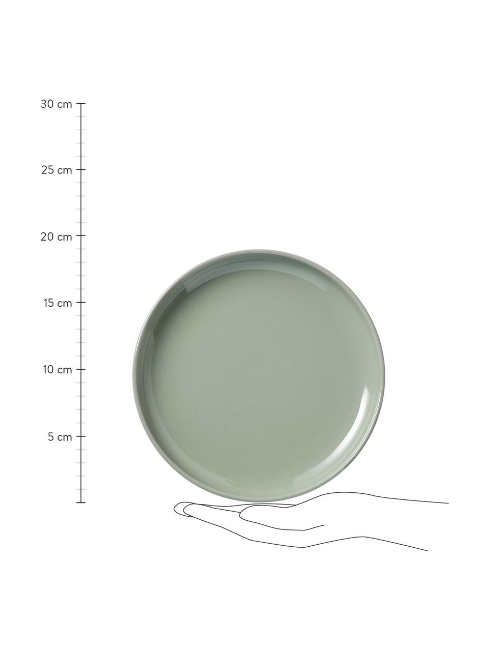 Assiettes à dessert en porcelaine Nessa, 4 pièces, Porcelaine dure de haute qualité, Vert sauge, Ø 19 x haut. 3 cm