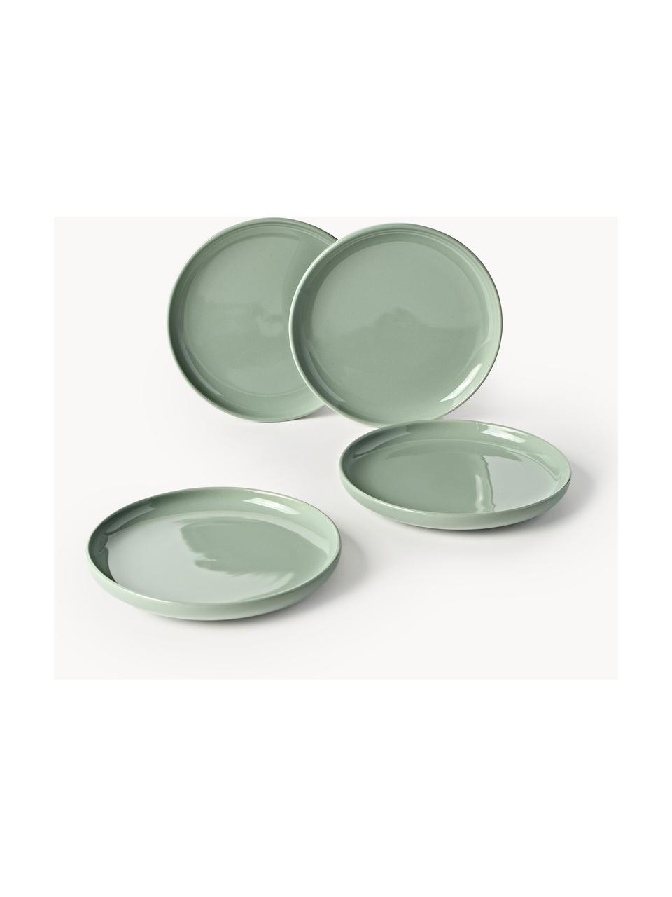 Plato postre de porcelana Nessa, 4 uds., Porcelana dura de alta calidad, esmaltada, Verde salvia brillante, Ø 19 cm