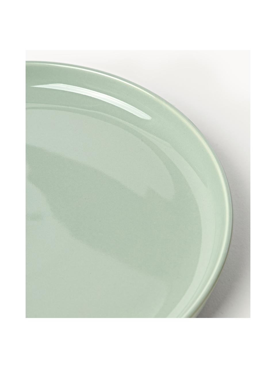 Plato postre de porcelana Nessa, 4 uds., Porcelana dura de alta calidad, esmaltada, Verde salvia brillante, Ø 19 cm