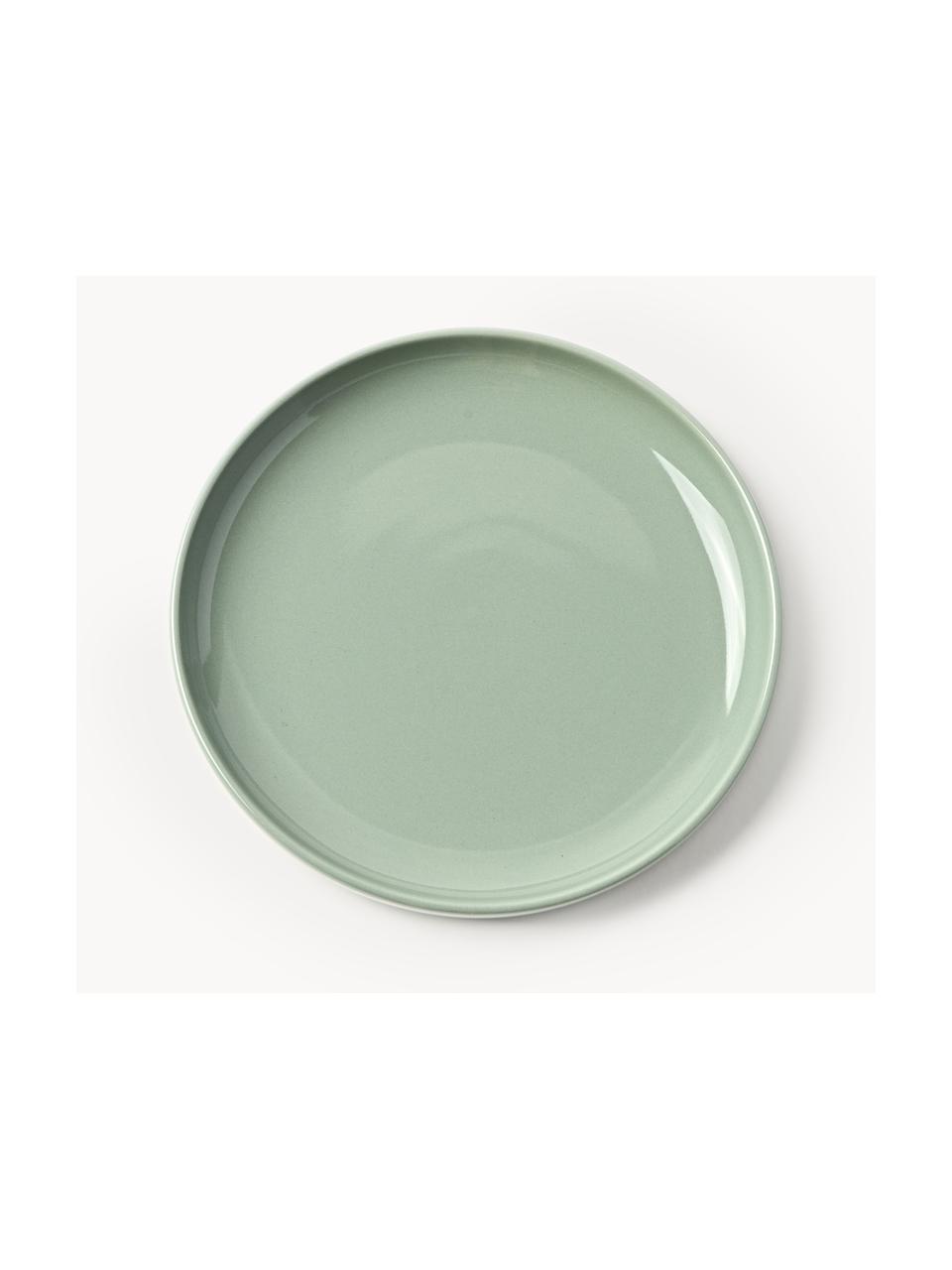 Plato postre de porcelana Nessa, 4 uds., Porcelana dura de alta calidad, esmaltada, Verde salvia brillante, Ø 19 cm