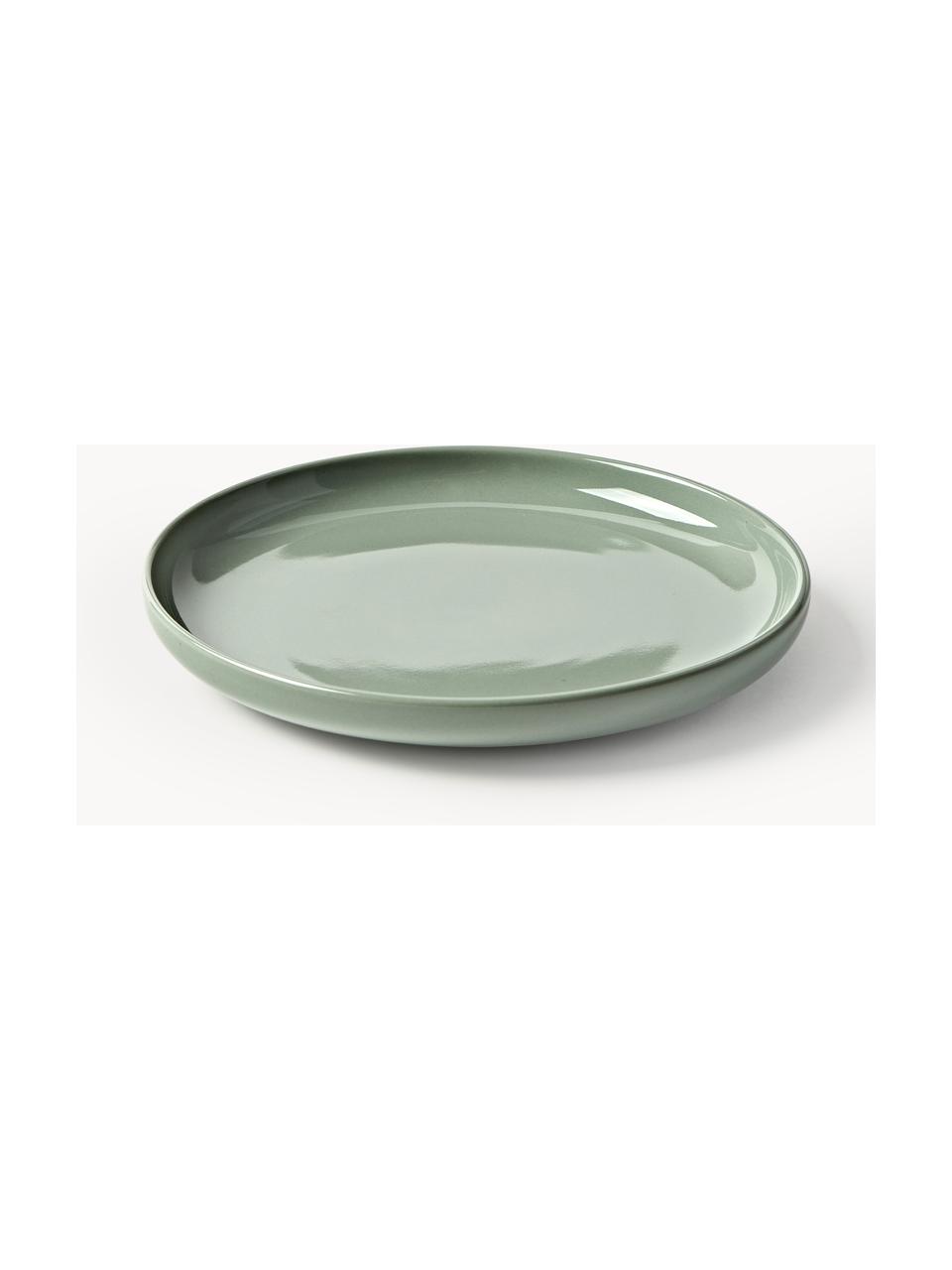 Plato postre de porcelana Nessa, 4 uds., Porcelana dura de alta calidad, esmaltada, Verde salvia brillante, Ø 19 cm