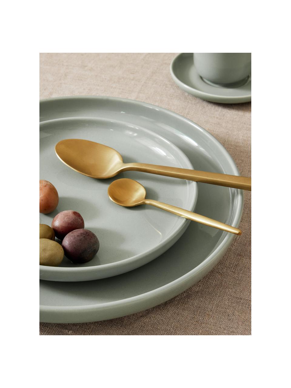 Porzellan-Frühstückteller Nessa, 4 Stück, Hochwertiges Hartporzellan, glasiert, Salbeigrün, glänzend, Ø 19 cm