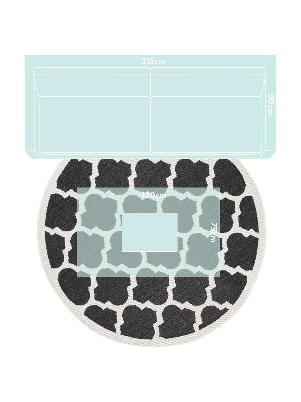 Okrúhly obojstranný koberec do interiéru/exteriéru Palermo, Čierna, krémová