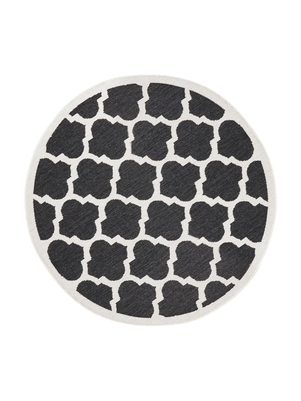 Okrągły dwustronny dywan wewnętrzny/zewnętrzny Palermo, Czarny, kremowy, Ø 200 cm (Rozmiar L)