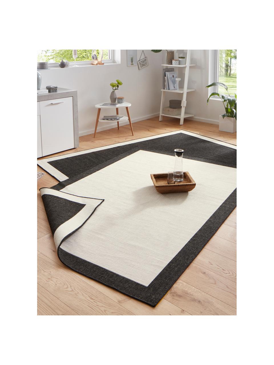 Tappeto reversibile da interno-esterno Panama, Bianco latte, nero, P 150 x L 80 cm