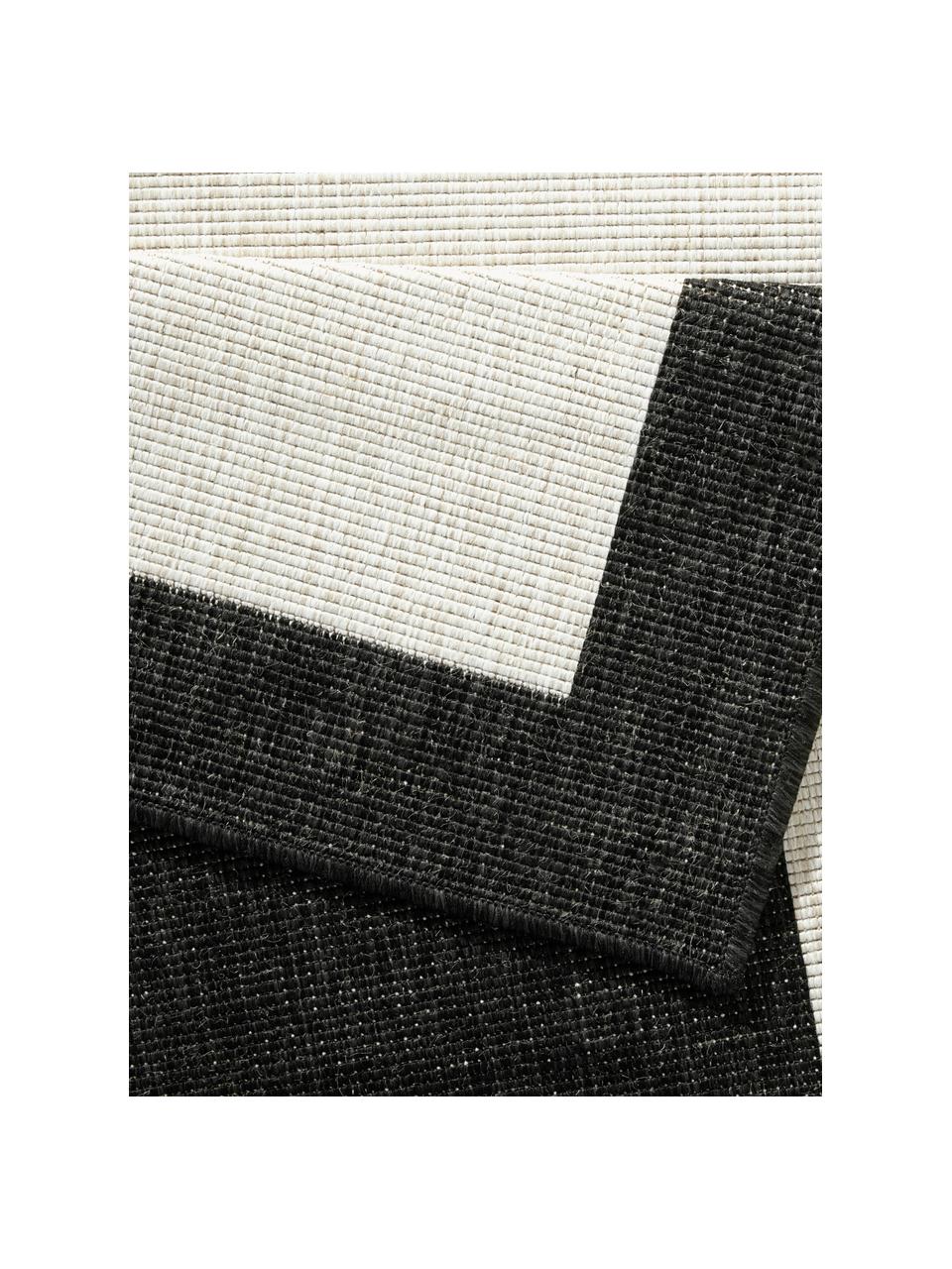 Tappeto reversibile da interno-esterno Panama, Bianco latte, nero, P 150 x L 80 cm