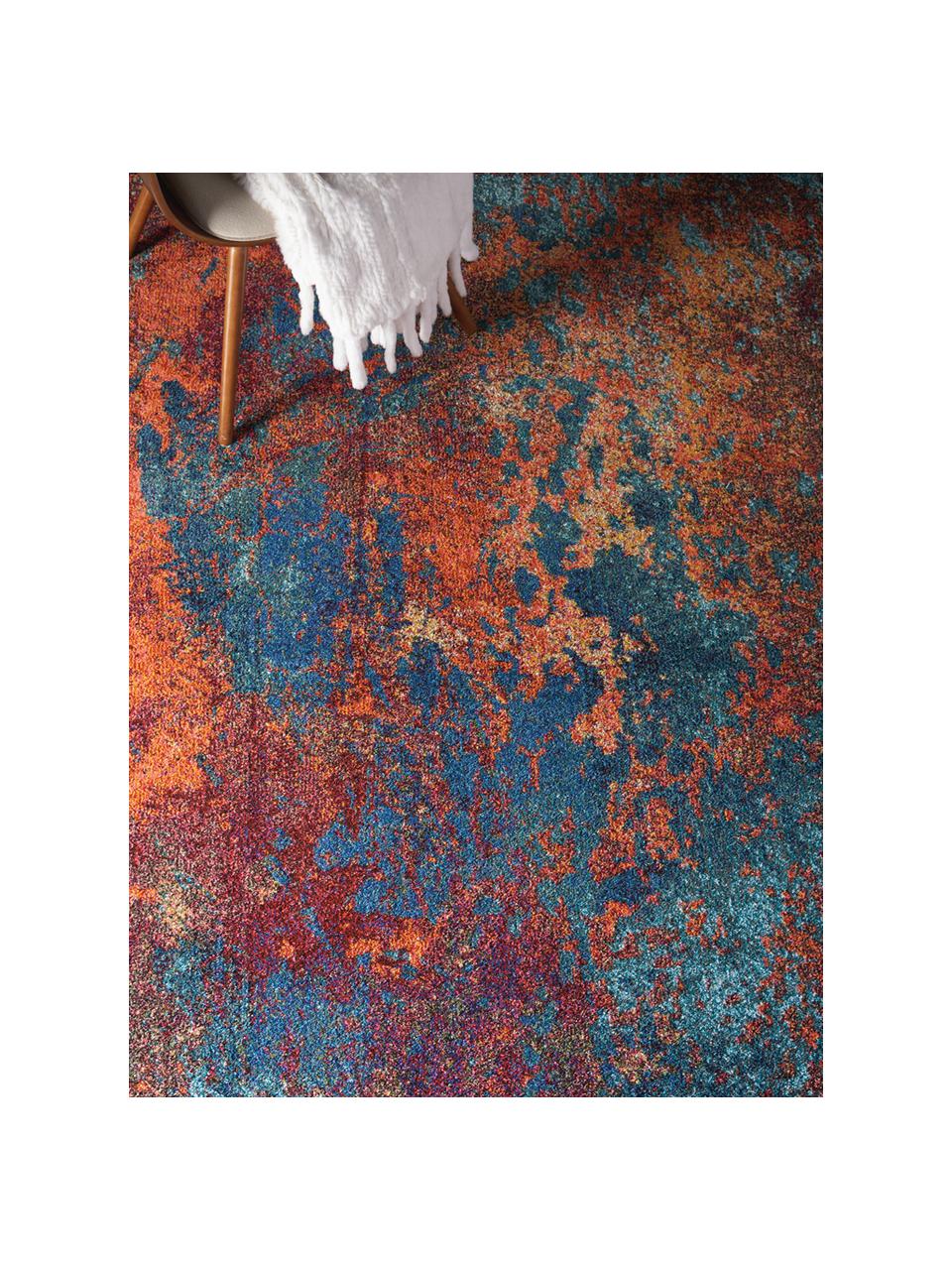 Alfombra de pelo corto de diseño Celestial, Parte superior: 100% polipropileno, Reverso: yute, Tonos rojos y azules, An 120 x L 180 cm (Tamaño S)
