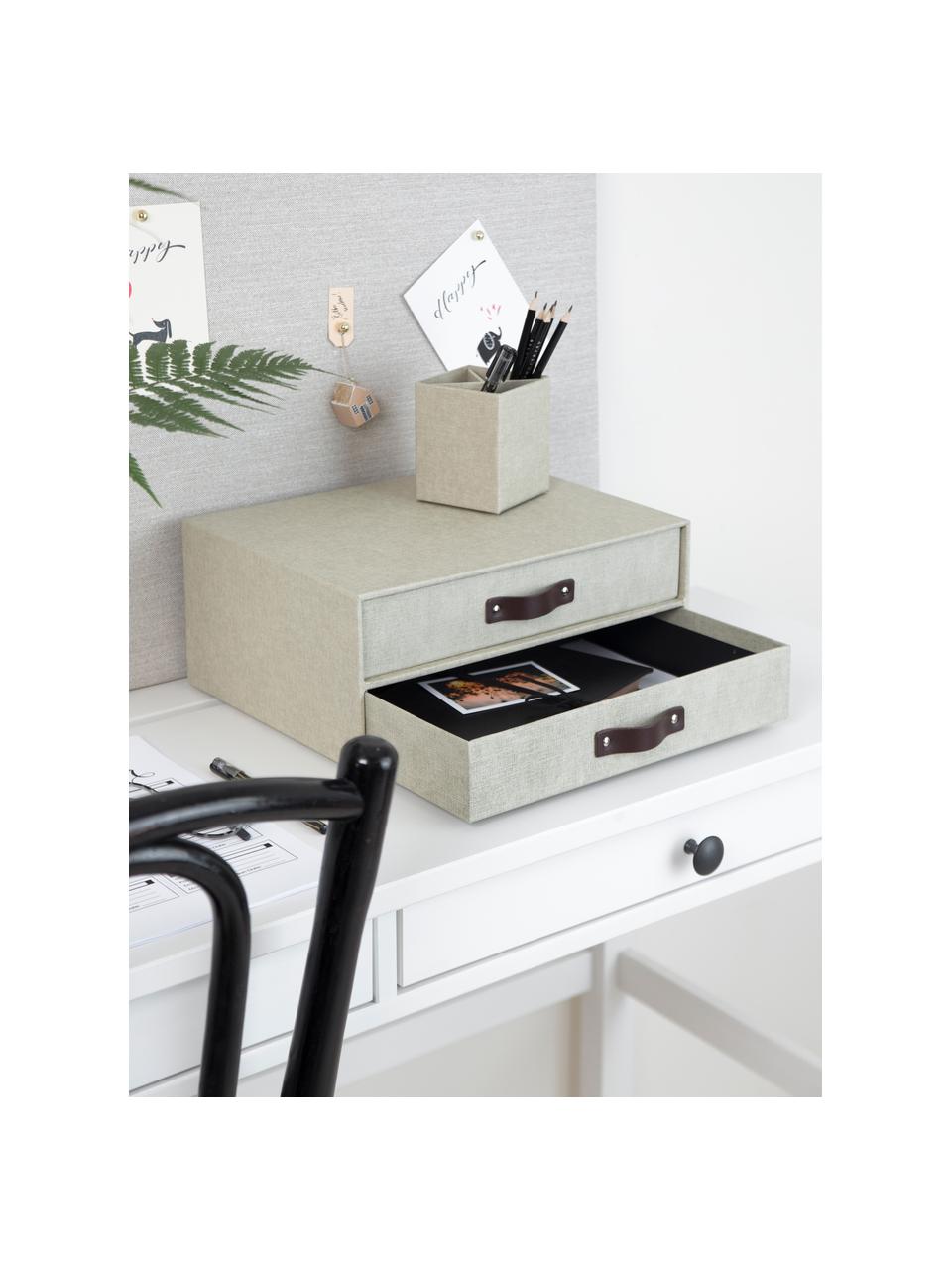 Organizador de escritorio Birger II, Organizador: canvas, cartón rígido (10, Asa: cuero, Beige, marrón, An 33 x Al 14 cm