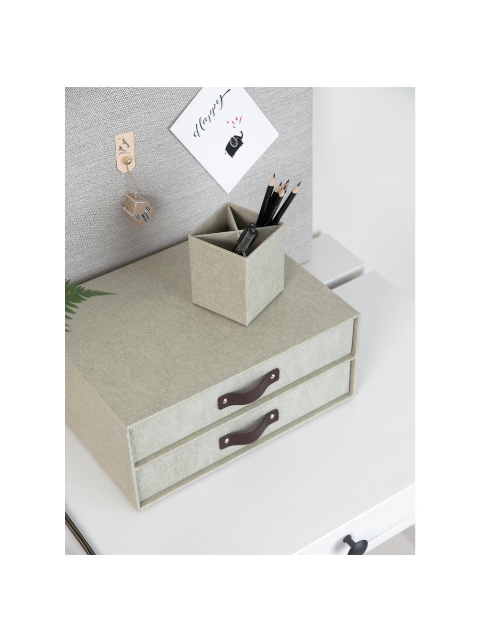 Organizador de escritorio Birger, Caja: canvas, cartón macizo, Asa: cuero, Beige claro, marrón oscuro, L 33 x An 25 cm