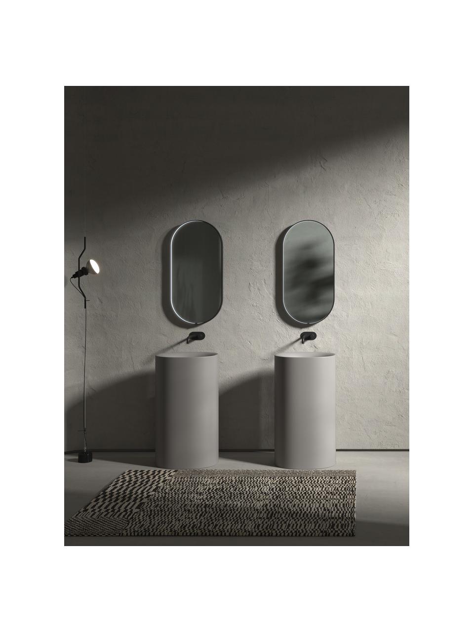 Specchio ovale da parete con illuminazione a LED Avior, Cornice: alluminio rivestito, Superficie dello specchio: vetro a specchio, Nero, Larg. 45 x Alt. 90 cm