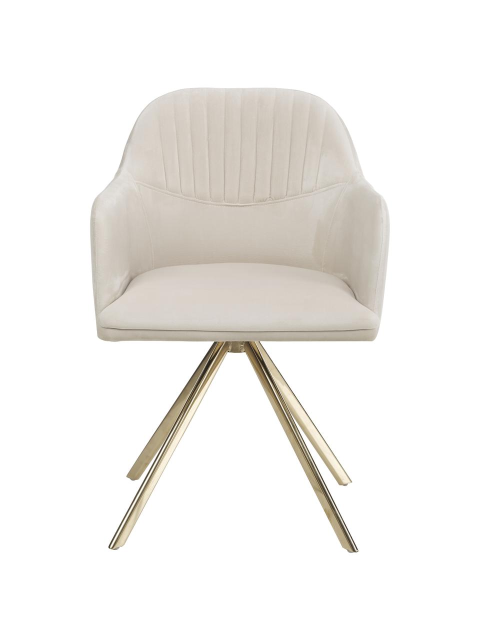 Fluwelen draaistoel Lola met armleuning, Bekleding: fluweel polyester, Poten: gegalvaniseerd metaal, Fluweel crèmewit, goudkleurig, B 53 x D 55 cm