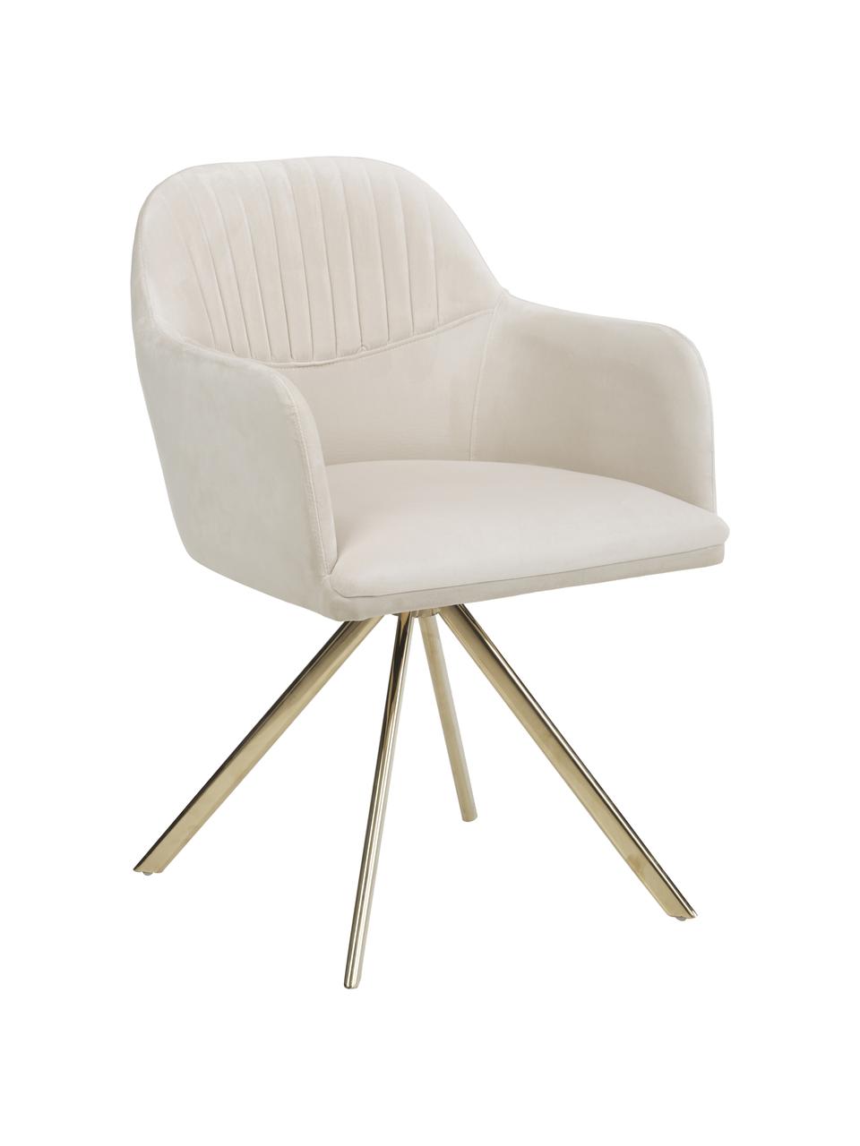 Chaise pivotante velours Lola, Velours blanc crème, couleur dorée, larg. 53 x prof. 55 cm