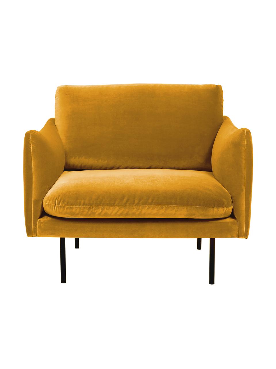 Poltrona in velluto con gambe in metallo Moby, Rivestimento: velluto (rivestimento in , Struttura: legno di pino massiccio, , Gambe: metallo verniciato a polv, Velluto giallo senape, Larg. 90 x Prof. 90 cm
