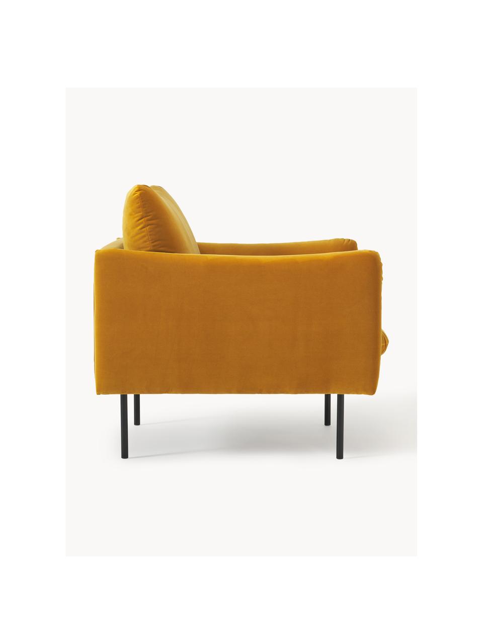 Fauteuil en velours Moby, Velours jaune moutarde, larg. 90 x prof. 90 cm