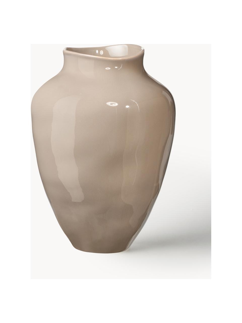 Handgefertigte Vase Latona, H 41 cm, Steingut, Beige, glänzend, Ø 27 x H 41 cm