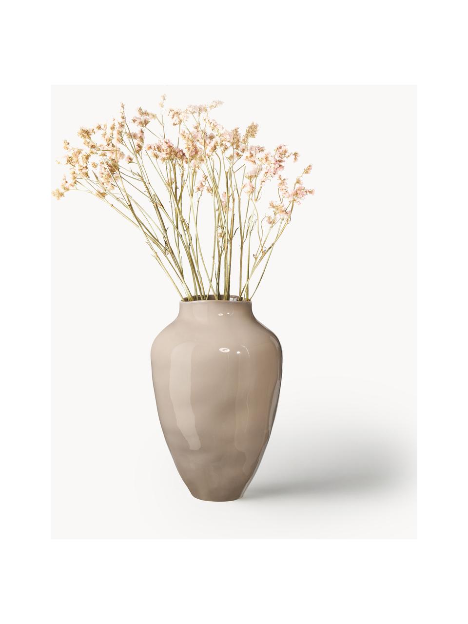 Handgefertigte Vase Latona, H 41 cm, Steingut, Beige, glänzend, Ø 27 x H 41 cm