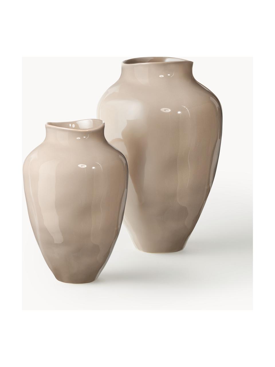 Handgefertigte Vase Latona, H 41 cm, Steinzeug, Beige, glänzend, Ø 27 x H 41 cm