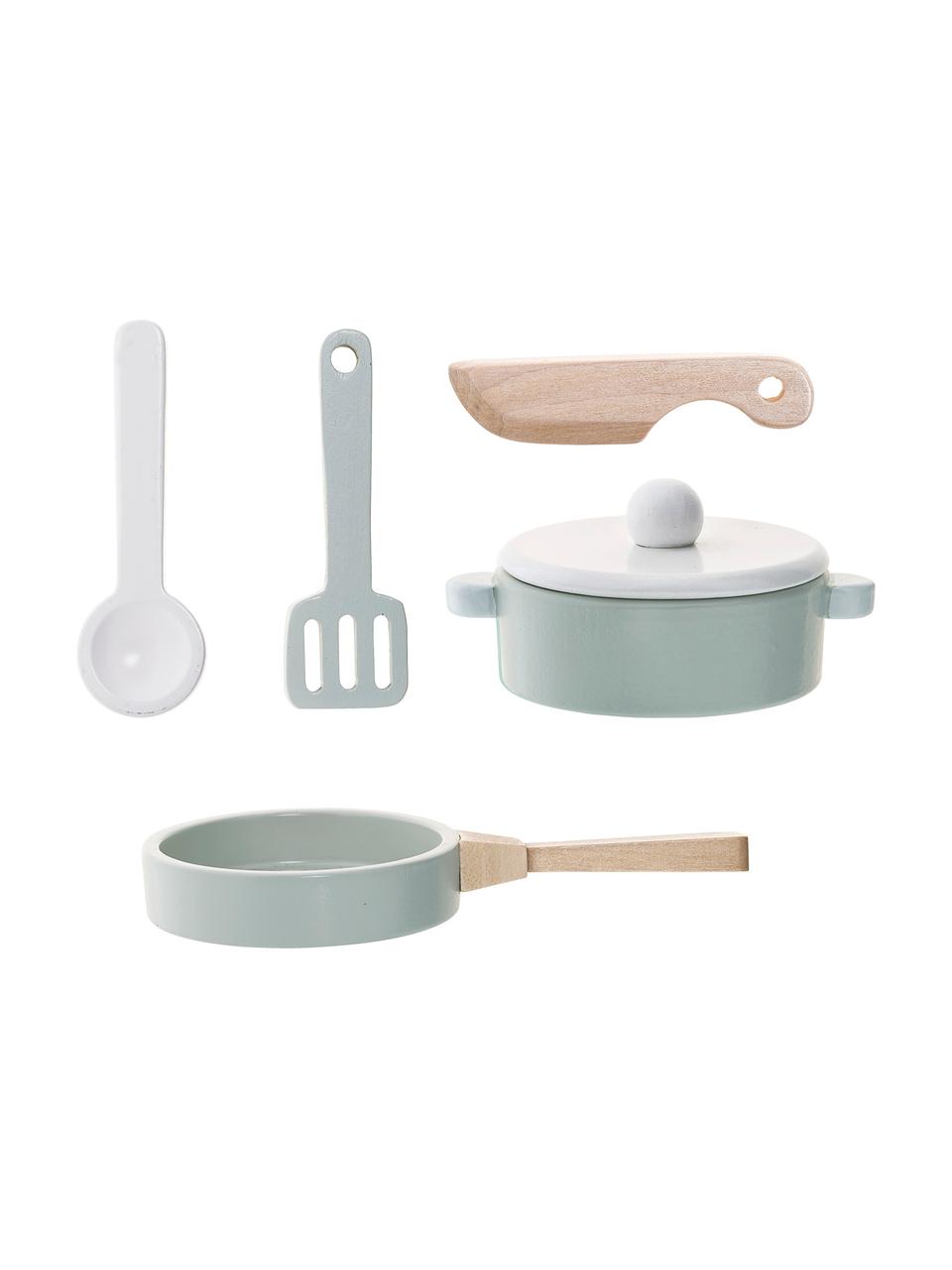 Accessoires cuisine enfant Cooking, 5 élém., MDF (panneau en fibres de bois à densité moyenne), Bois Schima, Bleu, Lot de différentes tailles