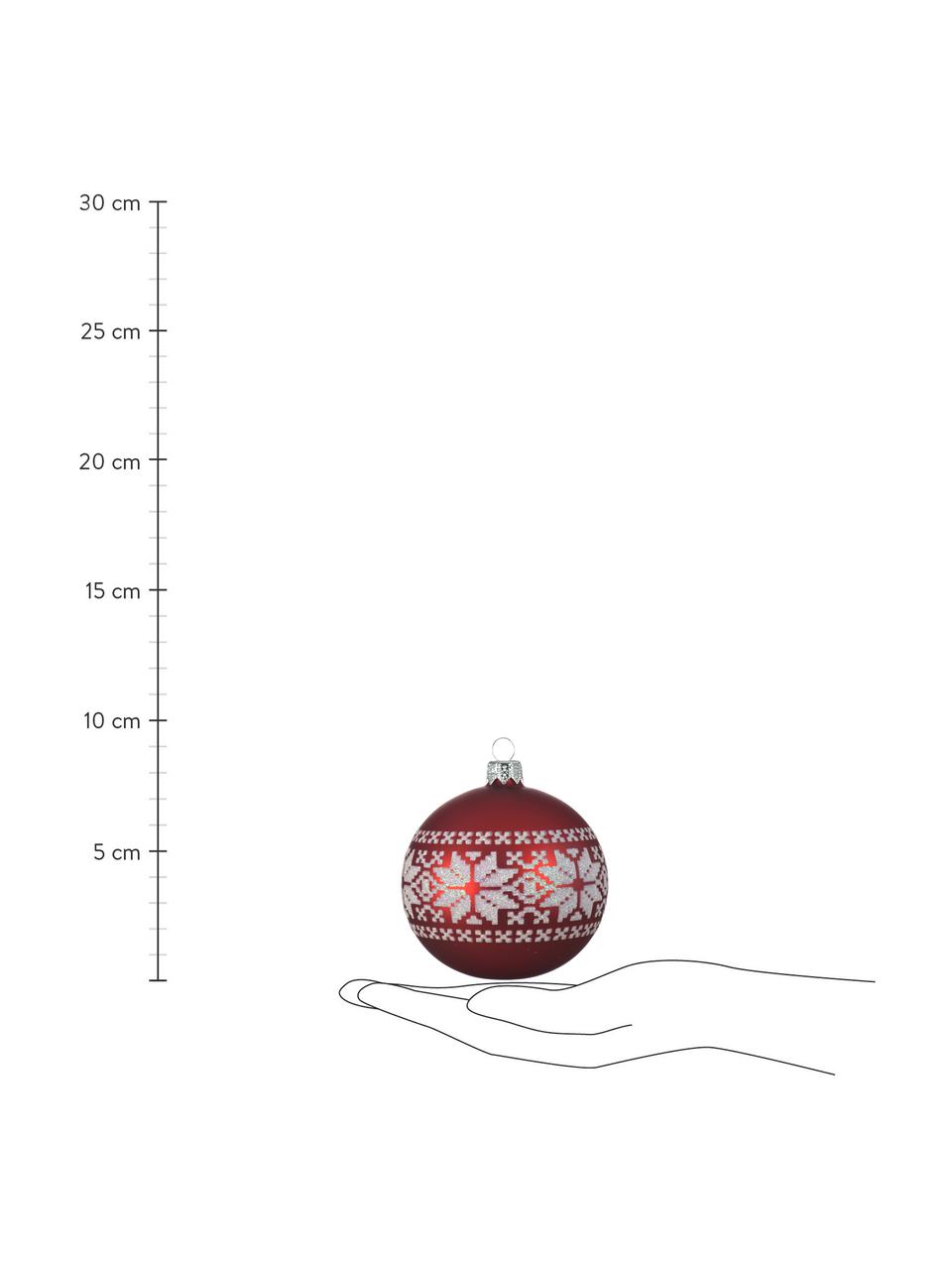 Ručne fúkané vianočné gule Nordic Ø 8 cm, 6 ks, Sklo, Červená, odtiene striebornej, Ø 8 cm