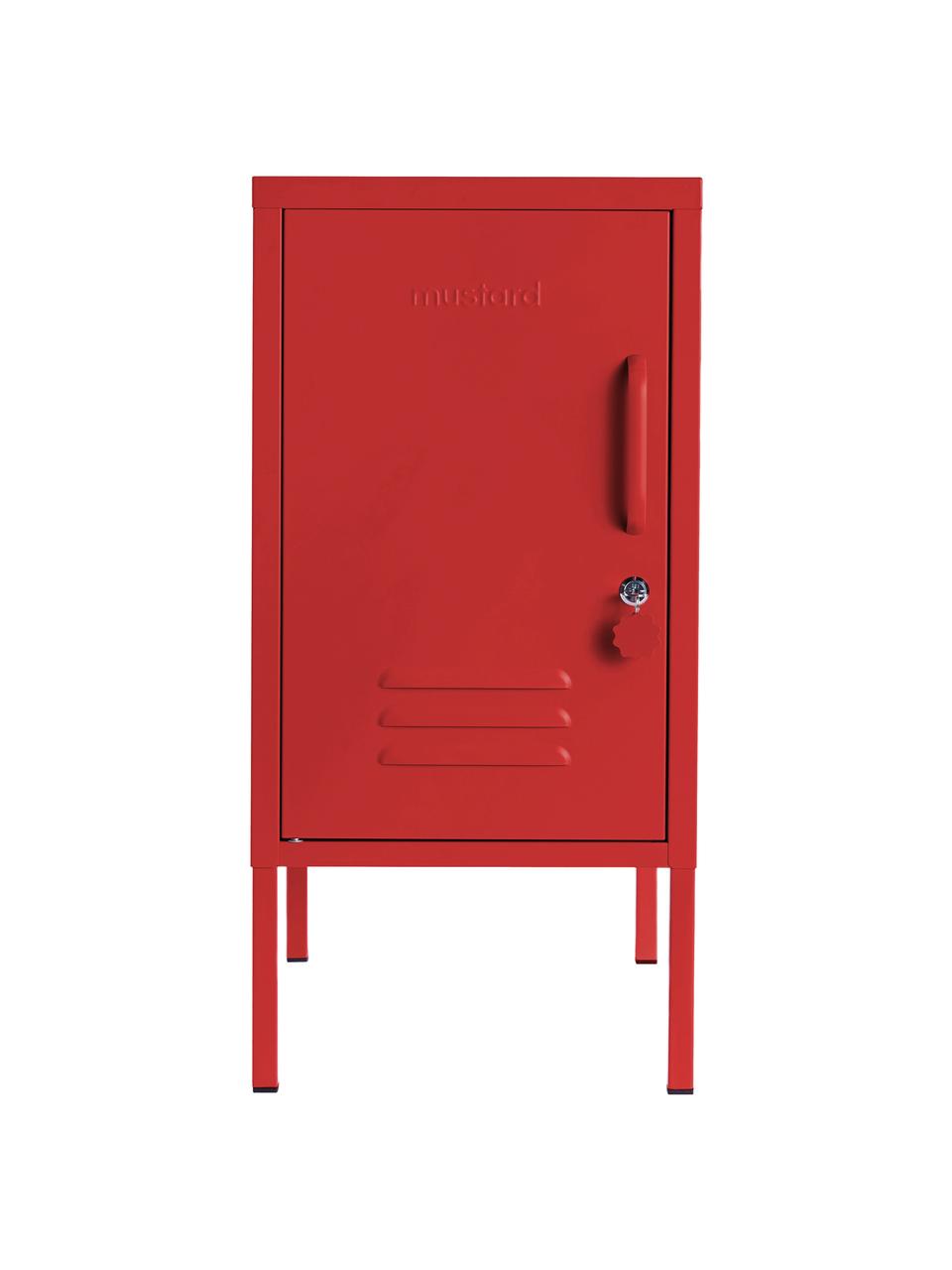 Comodino in metallo The Shorty, apertura verso sinistra o destra, Acciaio verniciato a polvere, Rosso, Cerniera a sinistra