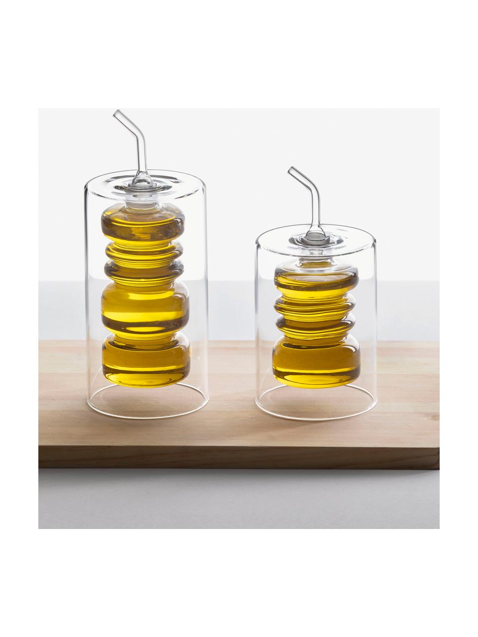 Handgemaakte azijn- en olie-dispenser Rings, H 19 cm, Borosilicaatglas, Transparant, Ø 8 x H 19 cm