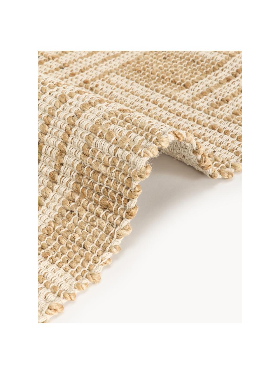 Handgewebter Teppich Almir mit Fransen, 70 % Jute, 30 % Baumwolle, Hellbraun, Cremeweiß, B 120 x L 180 cm (Größe S)