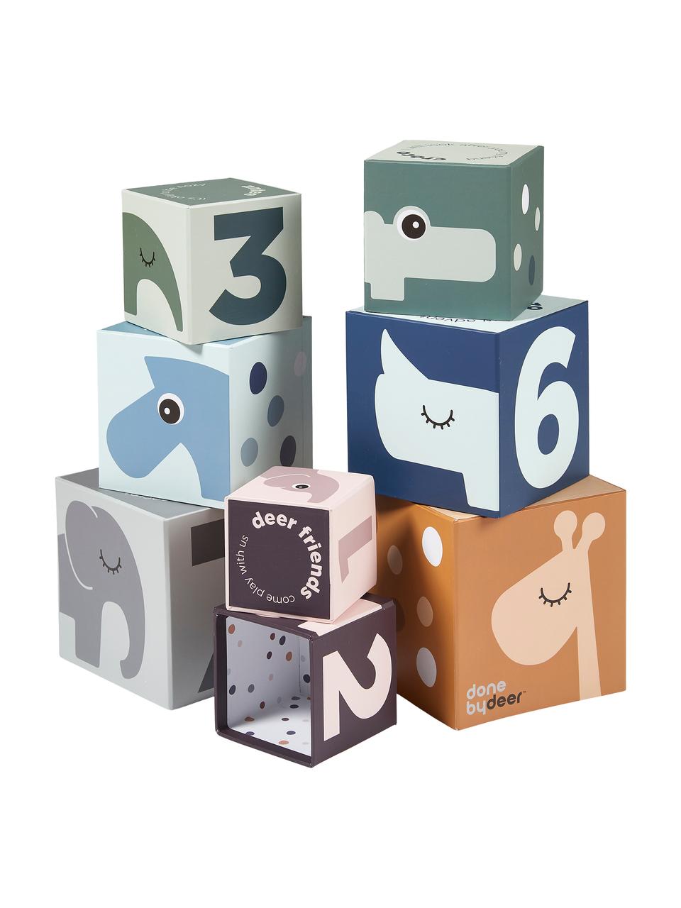 Komplet klocków Deer Friends, 8 elem., Tektura laminowana, Wielobarwny, Komplet z różnymi rozmiarami
