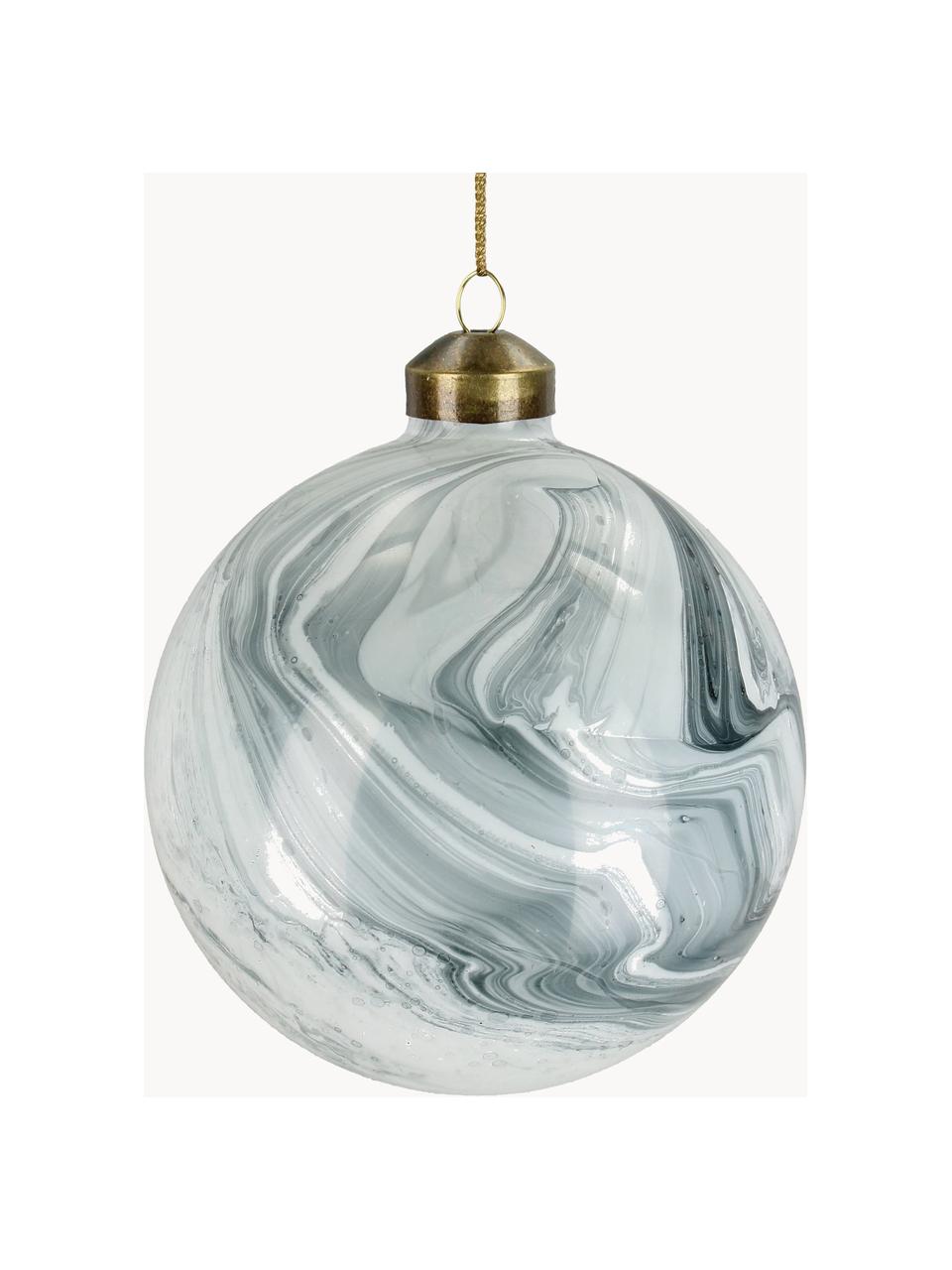 Weihnachtskugeln Marble in Marmoroptik, 6 Stück, Glas, Graublau, Weiss, hell, Ø 10 cm
