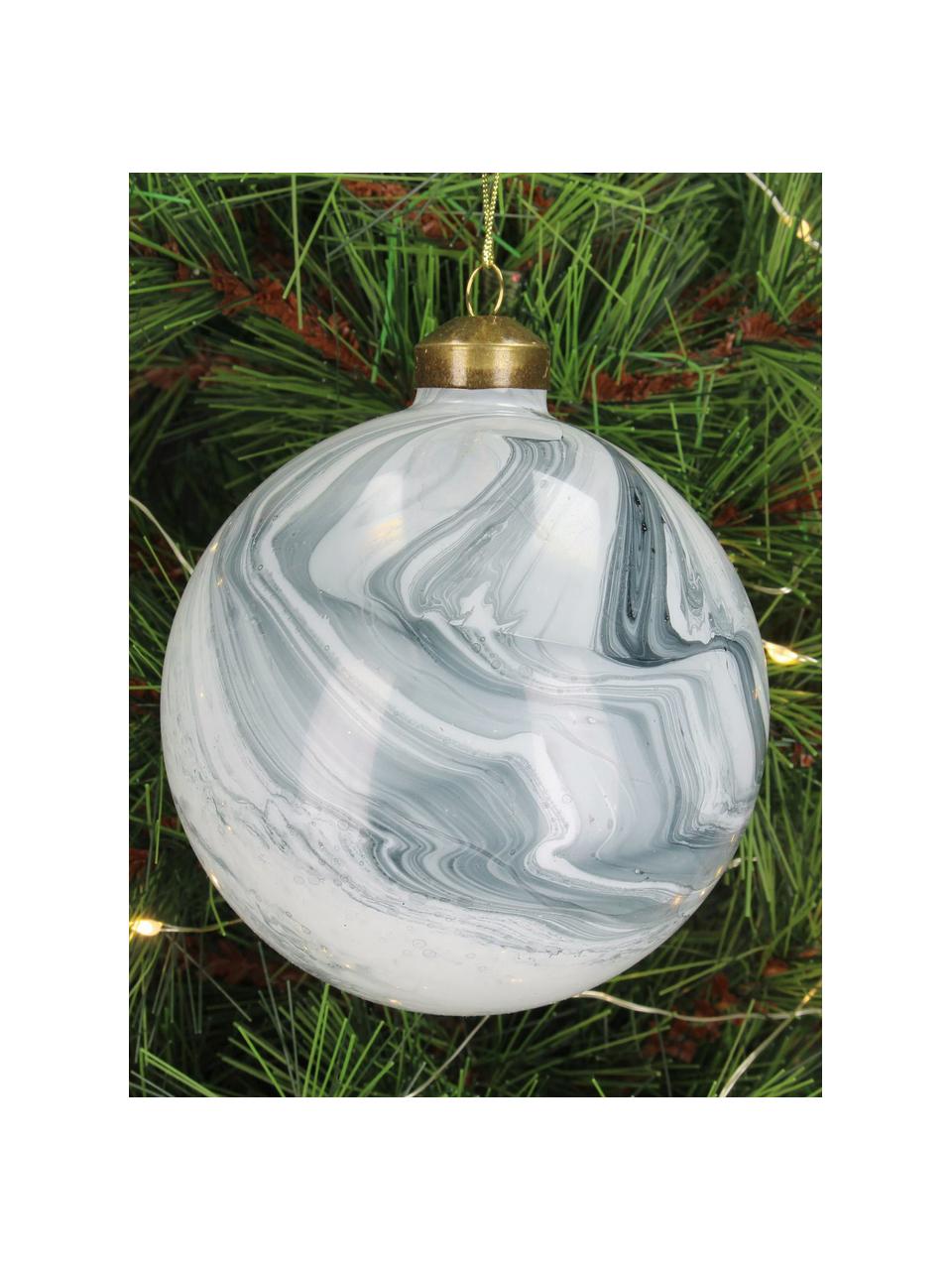 Weihnachtskugeln Marble in Marmoroptik, 6 Stück, Glas, Graublau, Weiß, hell, Ø 10 cm