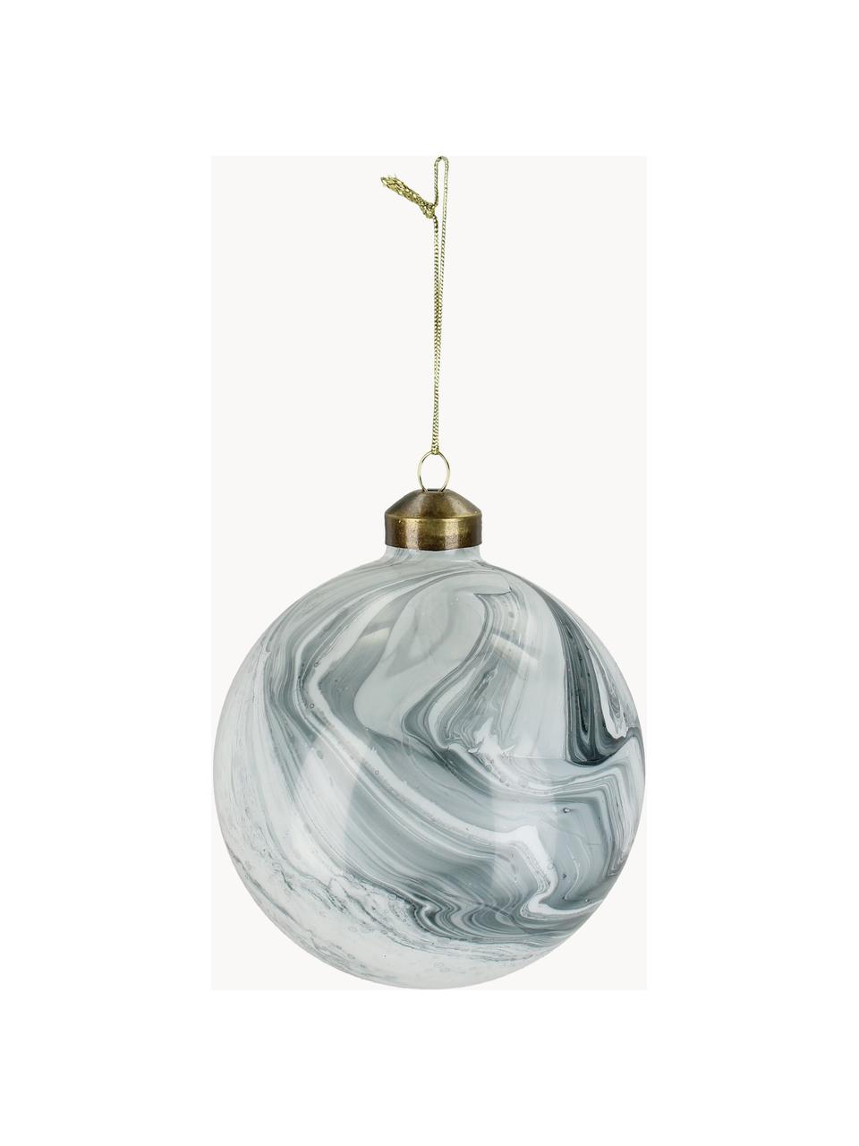 Weihnachtskugeln Marble in Marmoroptik, 6 Stück, Glas, Graublau, Weiß, hell, Ø 10 cm