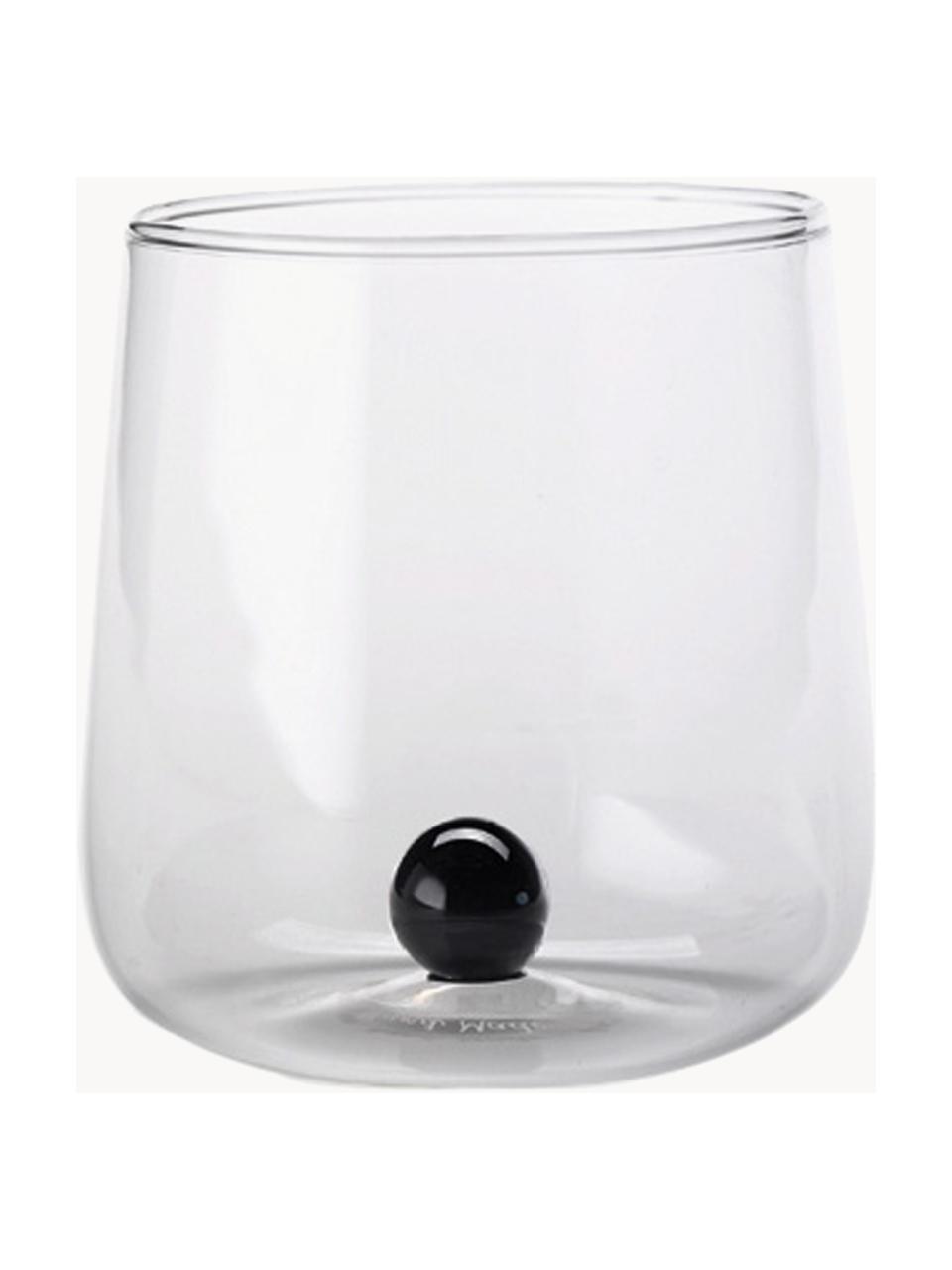 Mundgeblasene Wassergläser Bilia aus Borosilikatglas, 6 Stück, Borosilikatglas, Transparent, Schwarz, Ø 9 x H 9 cm, 440 ml