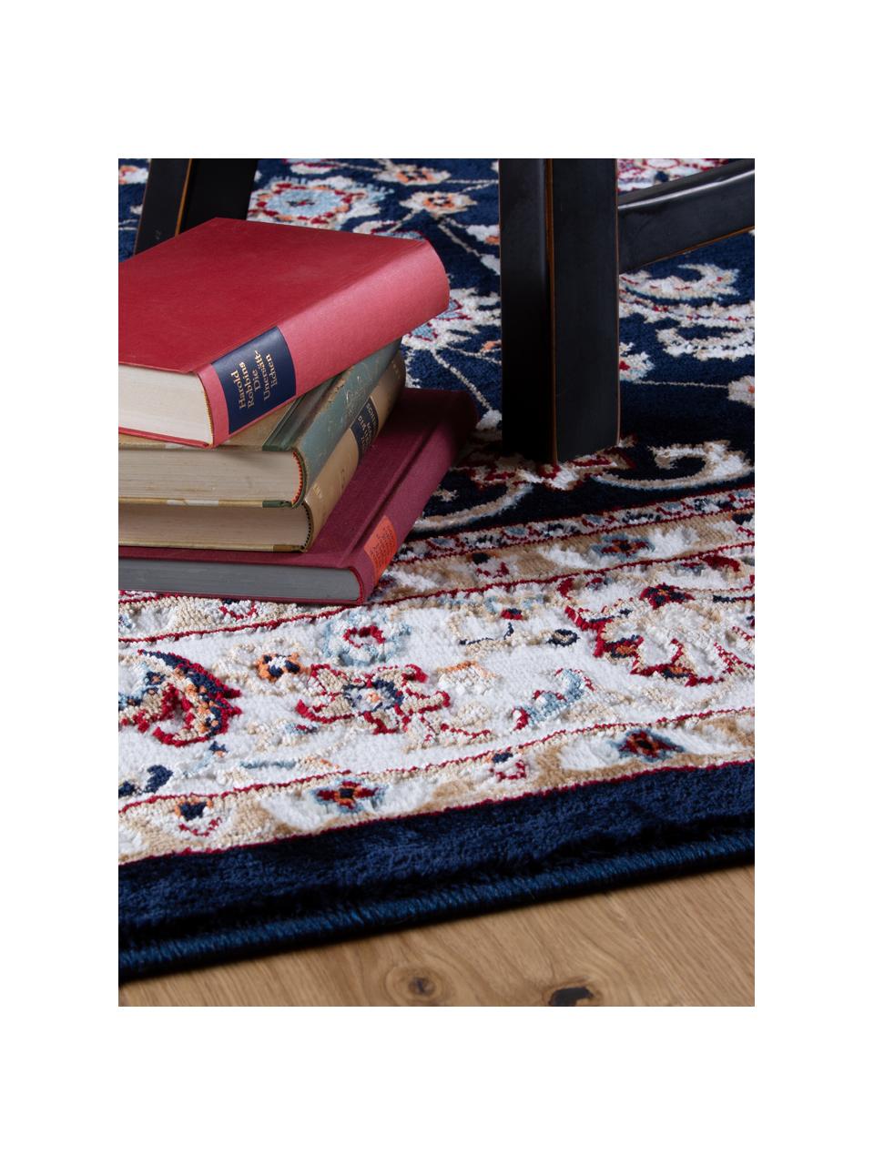 Vloerkleed met patroon Isfahan in donkerblauw in oosterse stijl, 100% polyester, Donkerblauw, multicolour, B 80 x L 150 cm (maat XS)