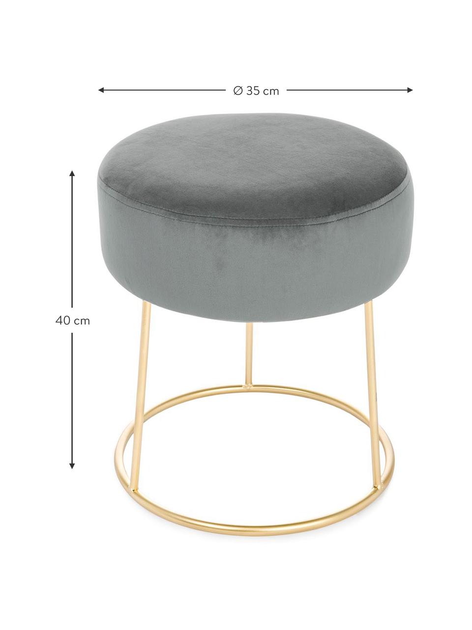 Tabouret rond en velours Clarissa, Revêtement : gris Pied : couleur dorée